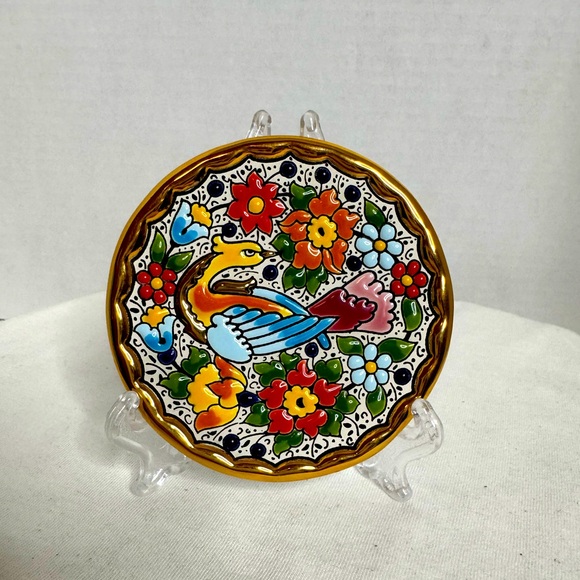 Cearco Pintado a Mano Con Esmaltes y ORO DE LEY (24k) Small Wall Plate (F) - Picture 1 of 4